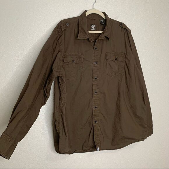 Timberland 100% Cotton Brown Button Down Men’s Shirt, Size 2XL - Picture 2 of 11